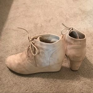 Lace Up Taupe Suede Wedge Booties